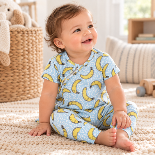 Banana Bamboo Zipper Romper with Convertible Cuffs