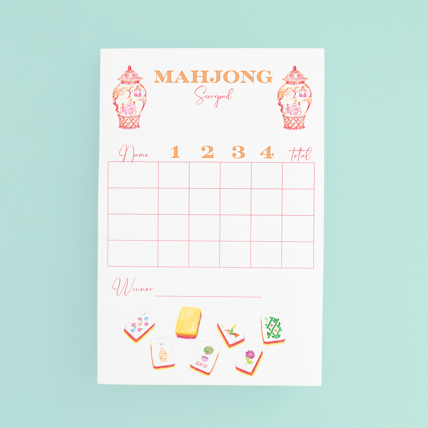 Mahjong Scorecard Pad - Sunset Tiles