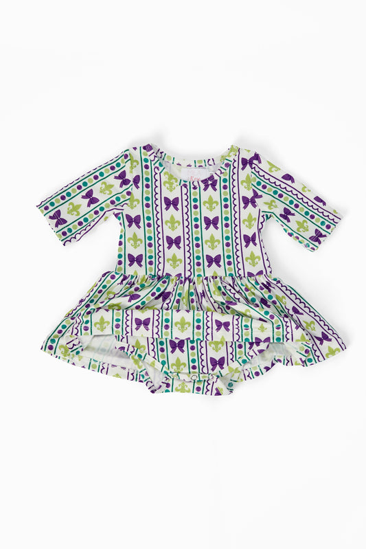 Mardi Gras 3/4 Sleeve Twirl Bodysuit