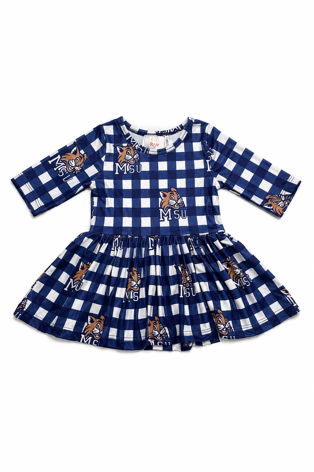 Montana State University Plaid Bobcat 3/4 Sleeve Twirl Bodysuit