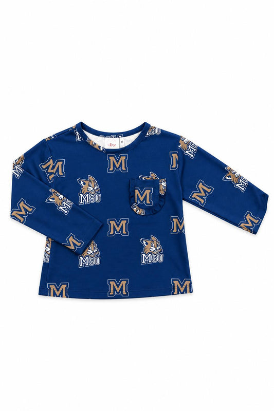 Montana State University Blue Bobcat L/S Ruffle Pocket Tee