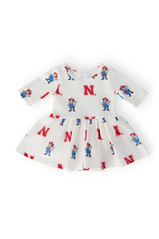 Nebraska White Herbie Husker 3/4 Sleeve Twirl Bodysuit