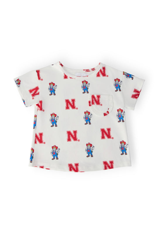 Nebraska White Herbie Husker Ruffle Pocket Tee