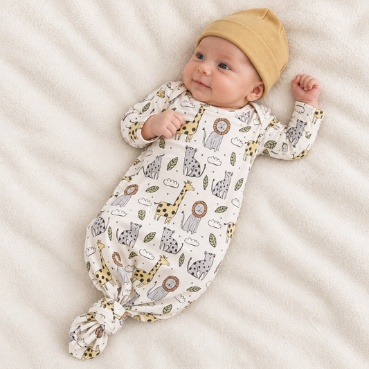 Safari Bamboo Baby Gown - Bamboo Newborn Layette