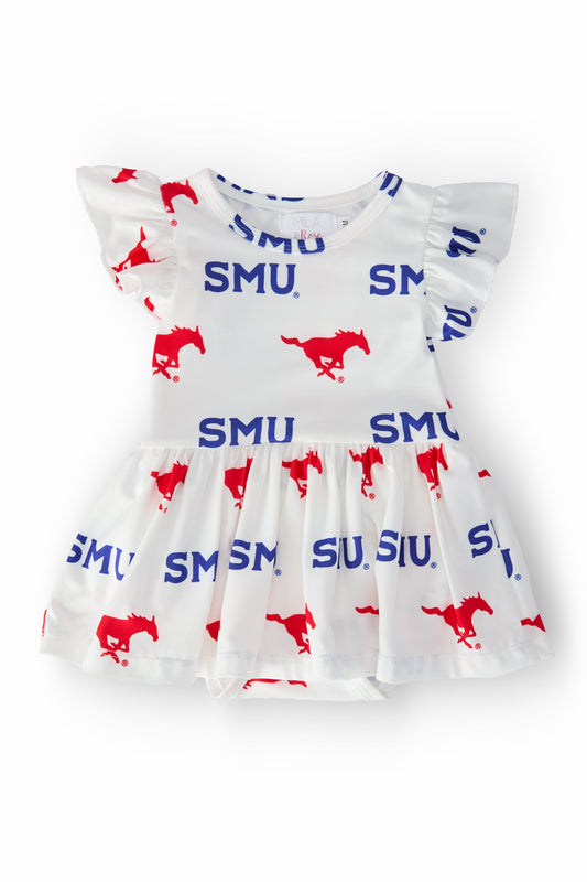 SMU White Mustang Flutter Twirl Bodysuit