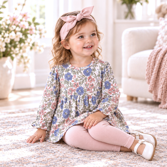 Vintage Floral Baby Girl Outfit - Bamboo & Cotton
