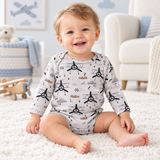 Airplane Baby Bodysuit - Bamboo Long Sleeve