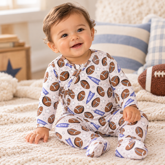 Football Bamboo Zipper Romper