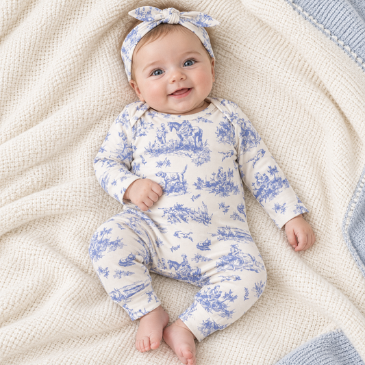 Baby Girl Toile de Jouy Bamboo Romper