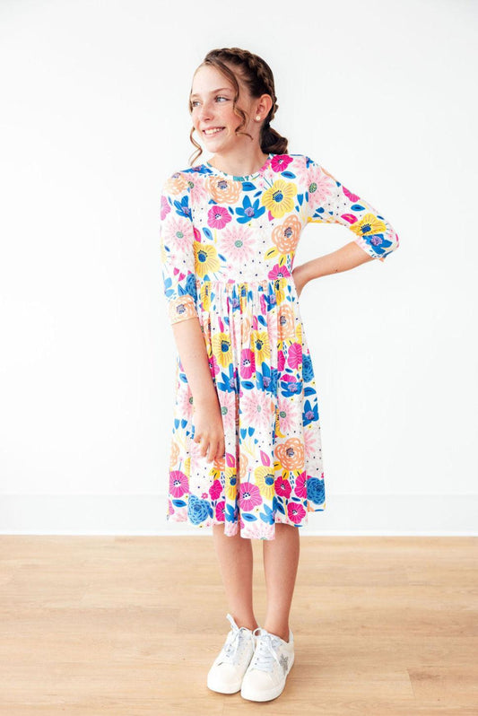 Sunshine Floral 3/4 Sleeve Pocket Twirl Dress