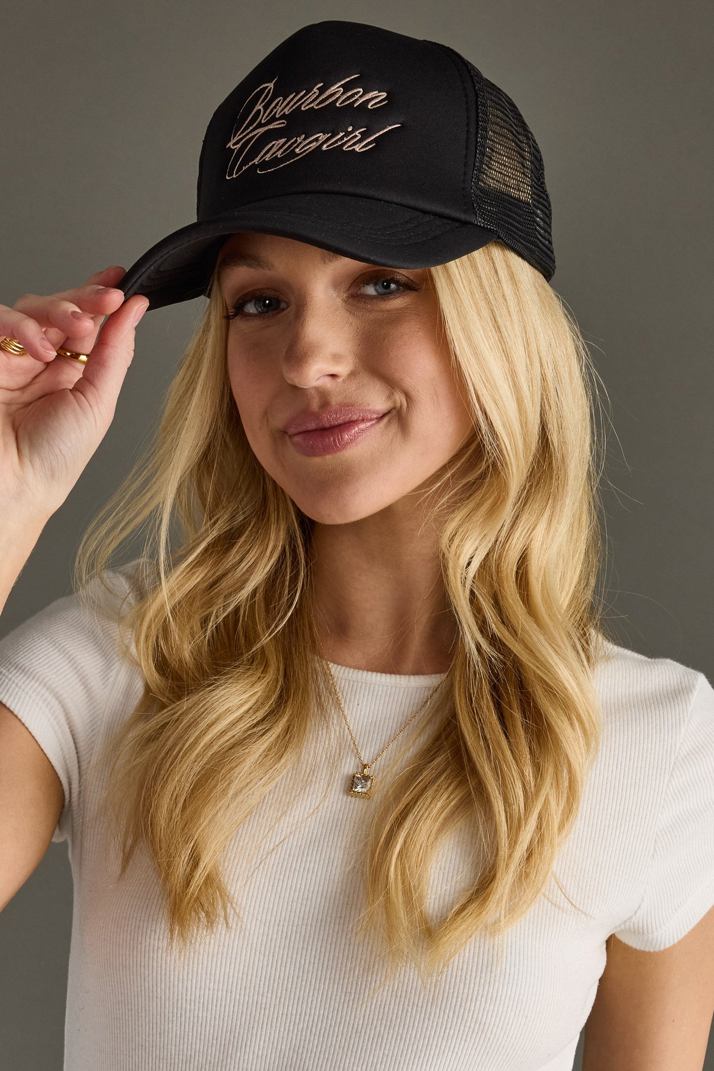 Bourbon Cowgirl Embroidered Foam Trucker Hat - Black