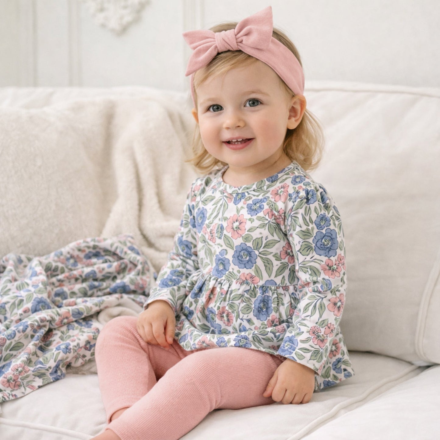 Vintage Floral Baby Girl Outfit - Bamboo & Cotton