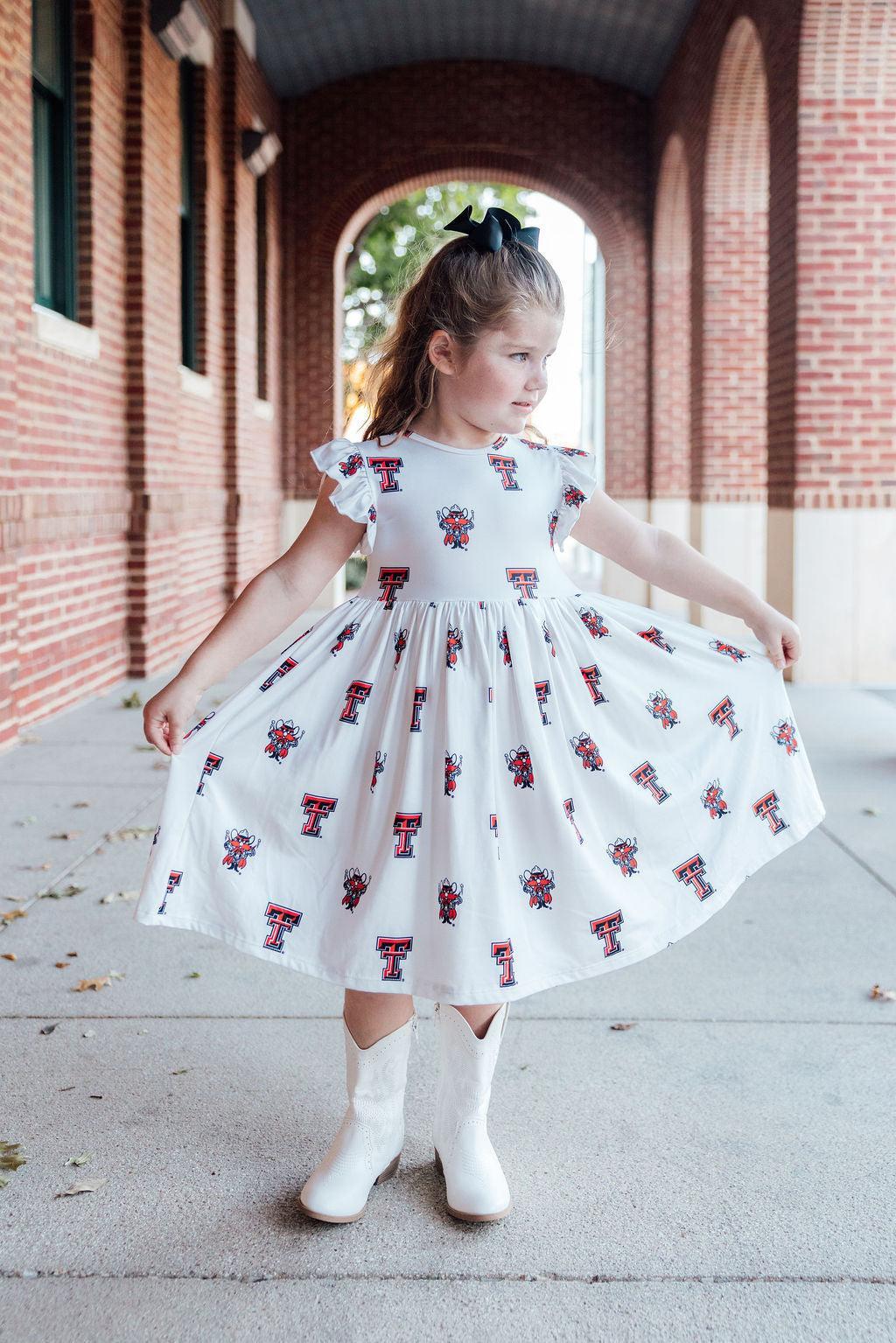 Texas Tech White Raider Red Flutter Twirl Dress