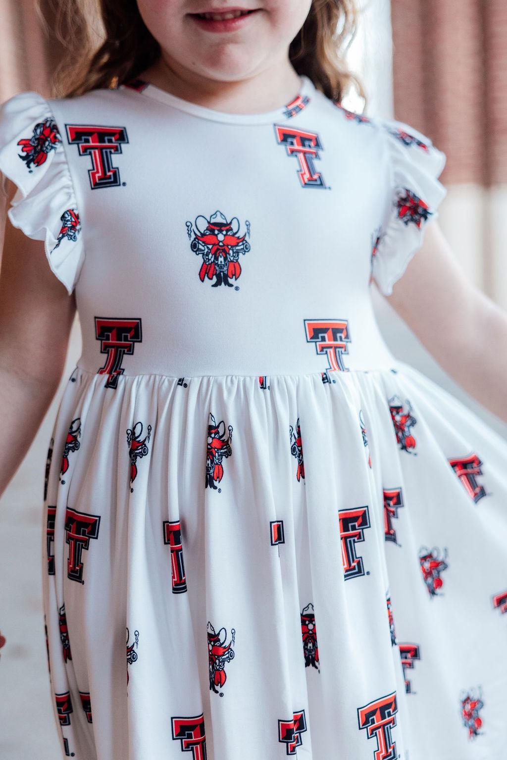 Texas Tech White Raider Red Flutter Twirl Dress