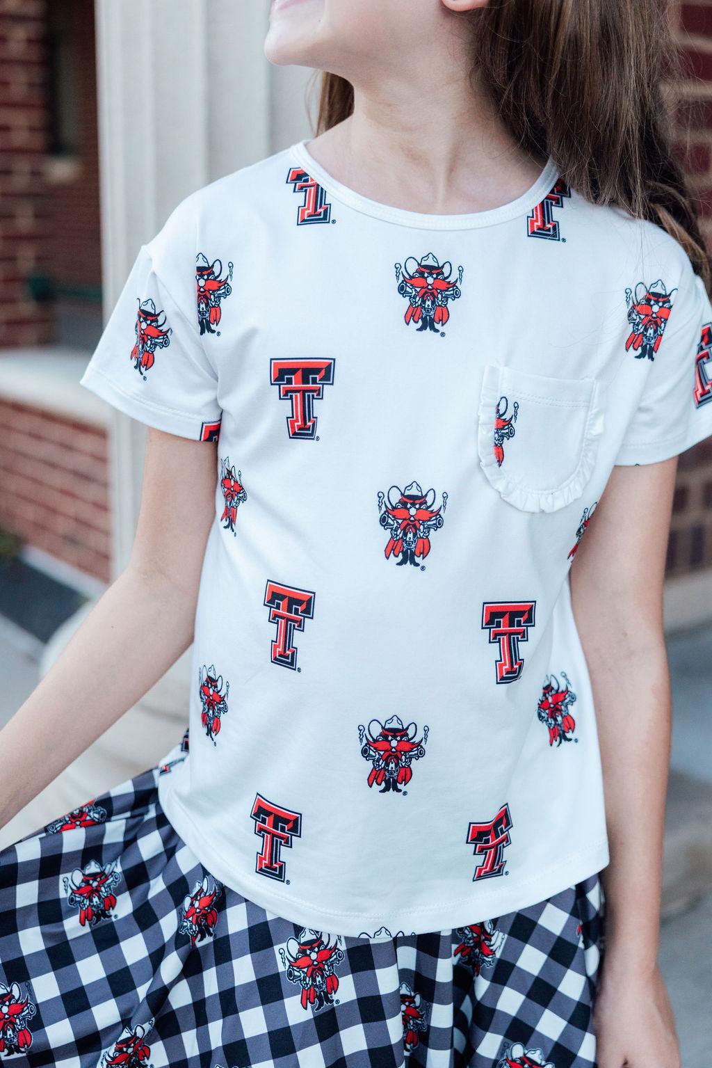 Texas Tech White Raider Red Ruffle Pocket Tee