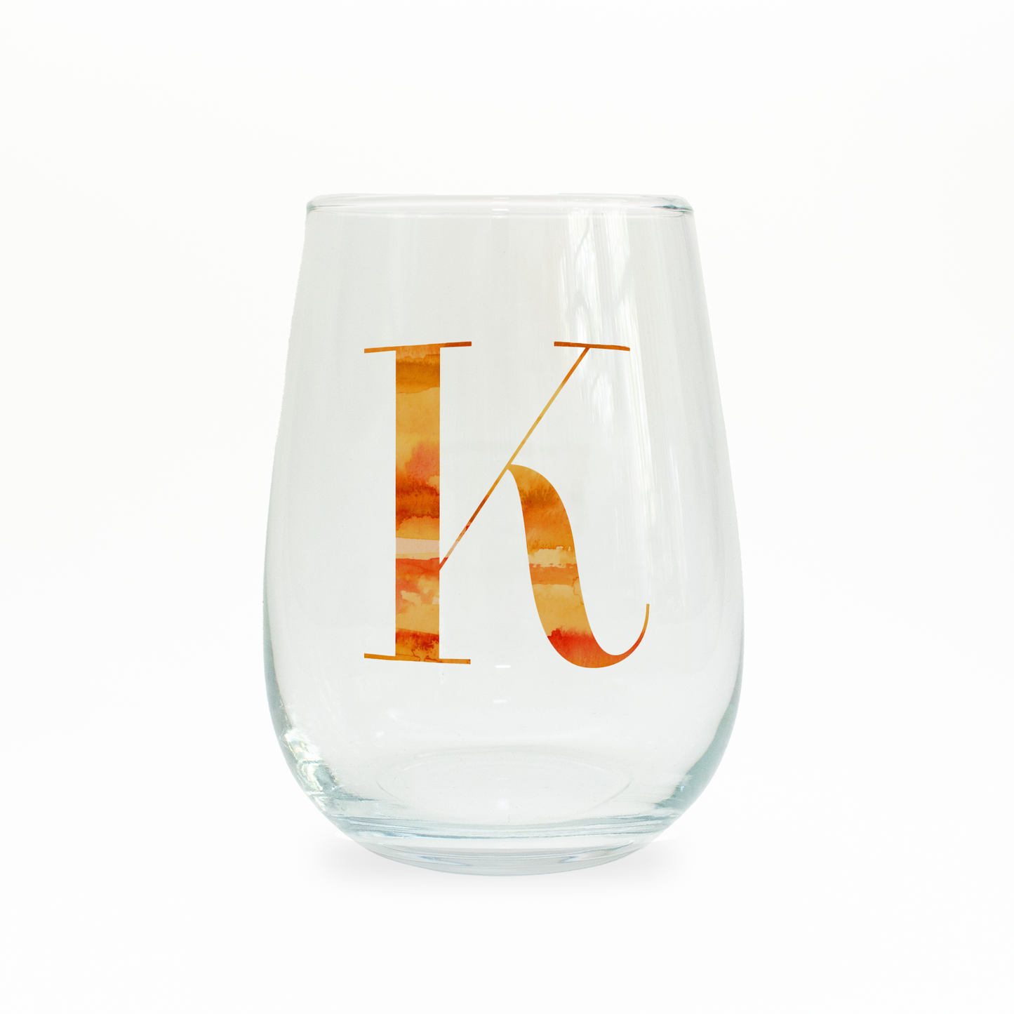 K Monogrammed Wine Glass (Stemless)