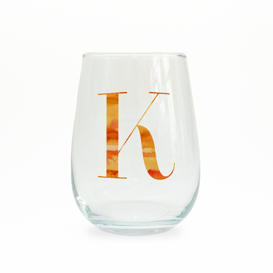 K Monogrammed Wine Glass (Stemless)