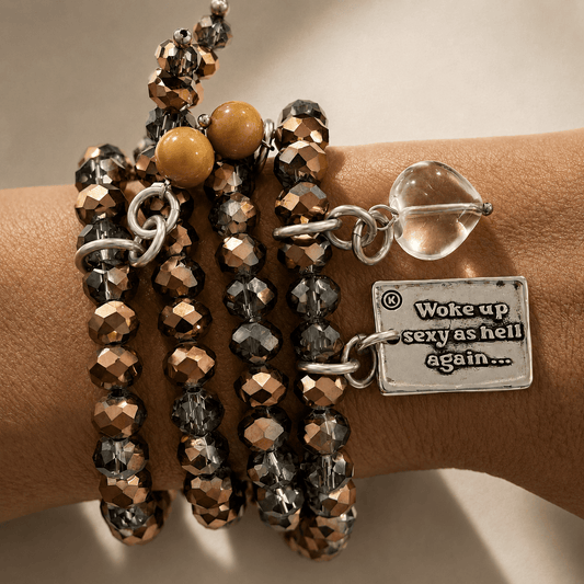 Woke Up Sexy As Hell Again Heart Crystal Boho Wrap Bracelet/Necklace
