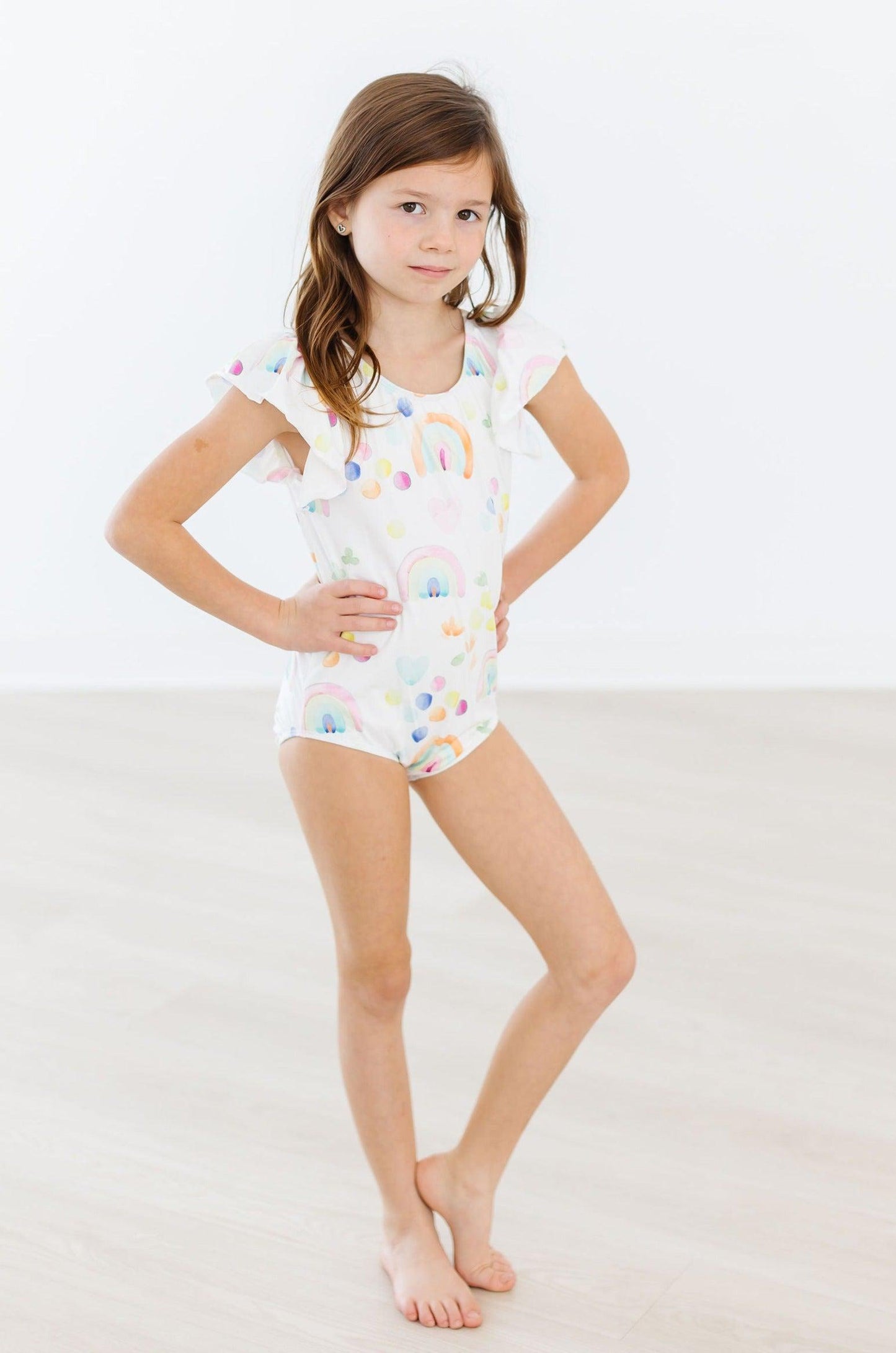 SALE Watercolor Rainbows S/S Flutter Sleeve Leotard