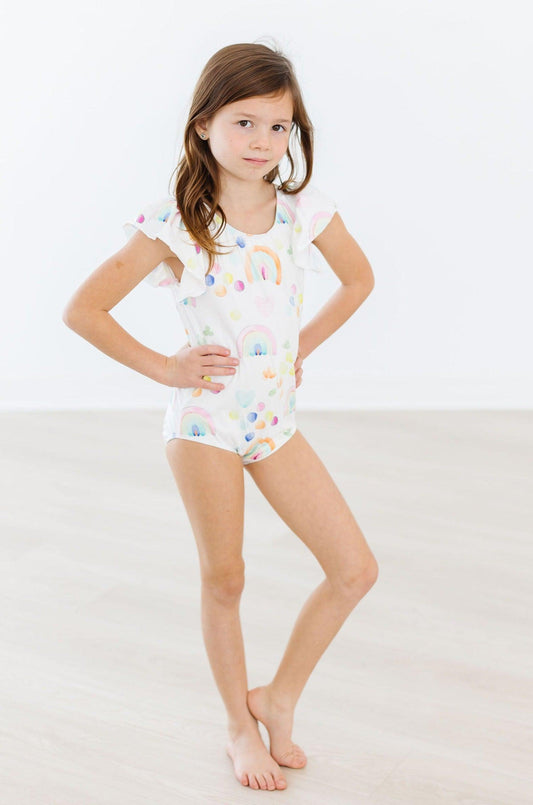SALE Watercolor Rainbows S/S Flutter Sleeve Leotard