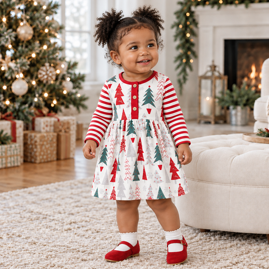 Baby Girl's Christmas Trees Cotton Dress