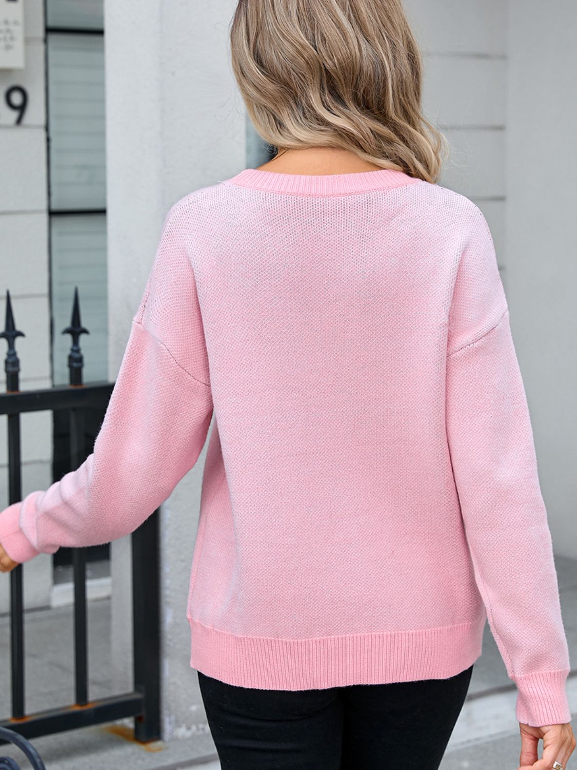 Contrast Bow Dropped Shoulder Sweater