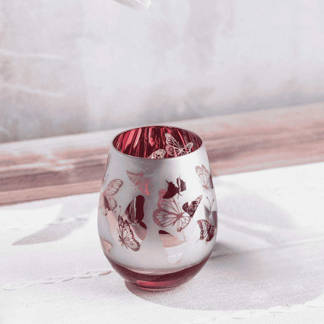 Pink Butterfly Stemless Wine Glasses
