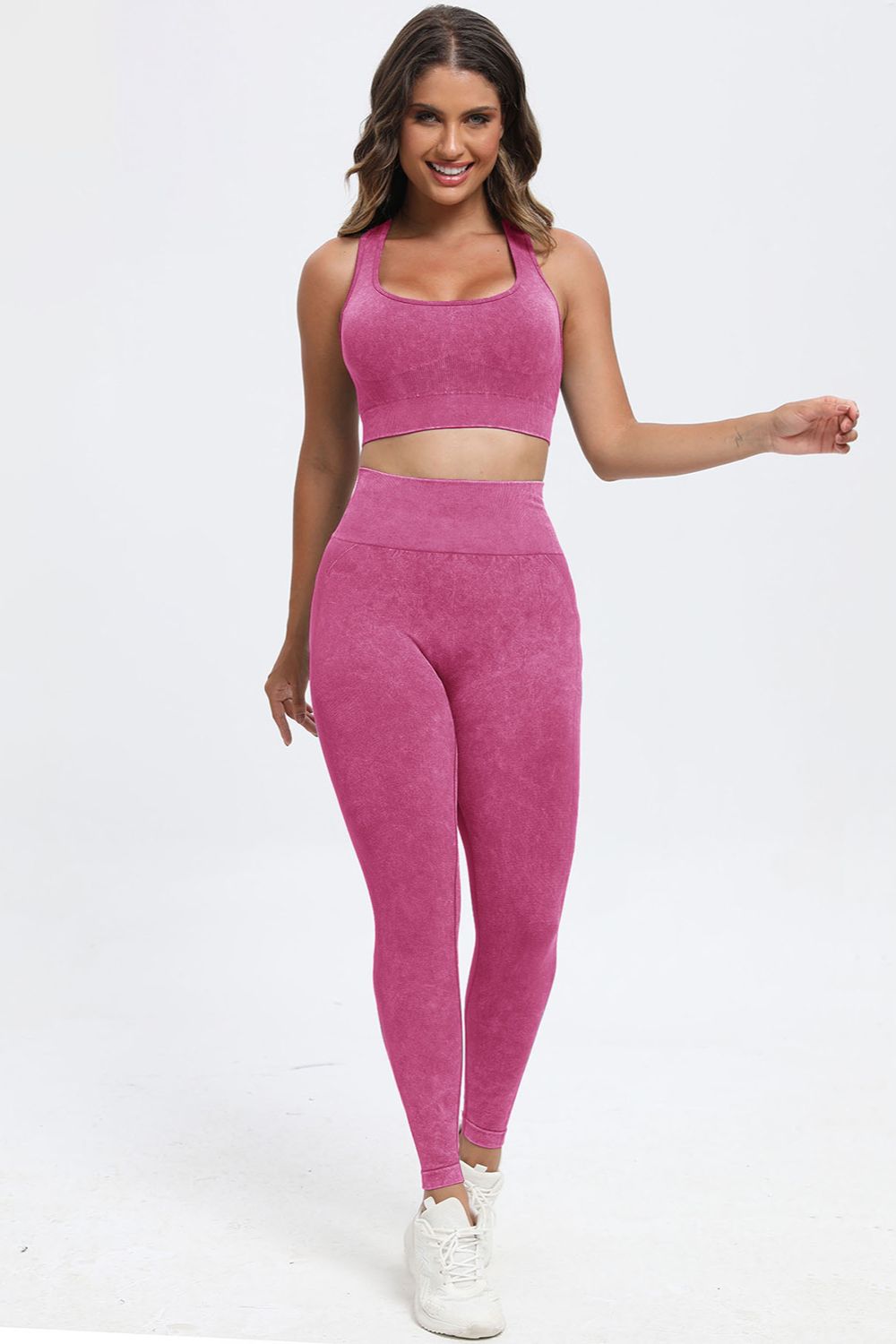 Three Piece Washed Square Neck Wide Strap Active Set