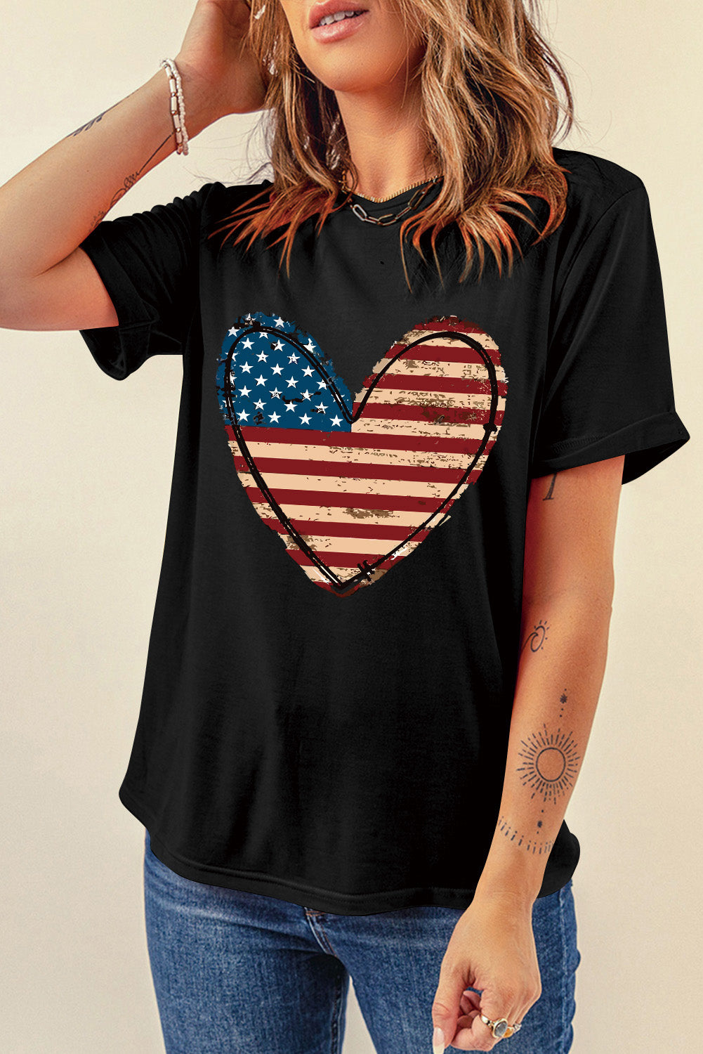 Stars and Stripes Heart Short Sleeve T-Shirt
