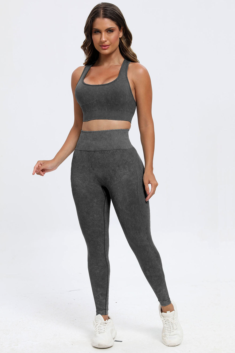 Three Piece Washed Square Neck Wide Strap Active Set