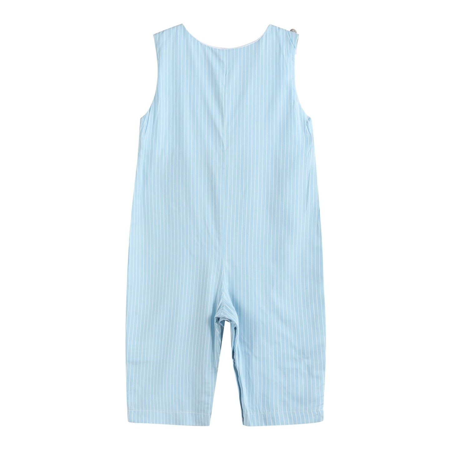 Blue Gingham Train Smocked Overalls