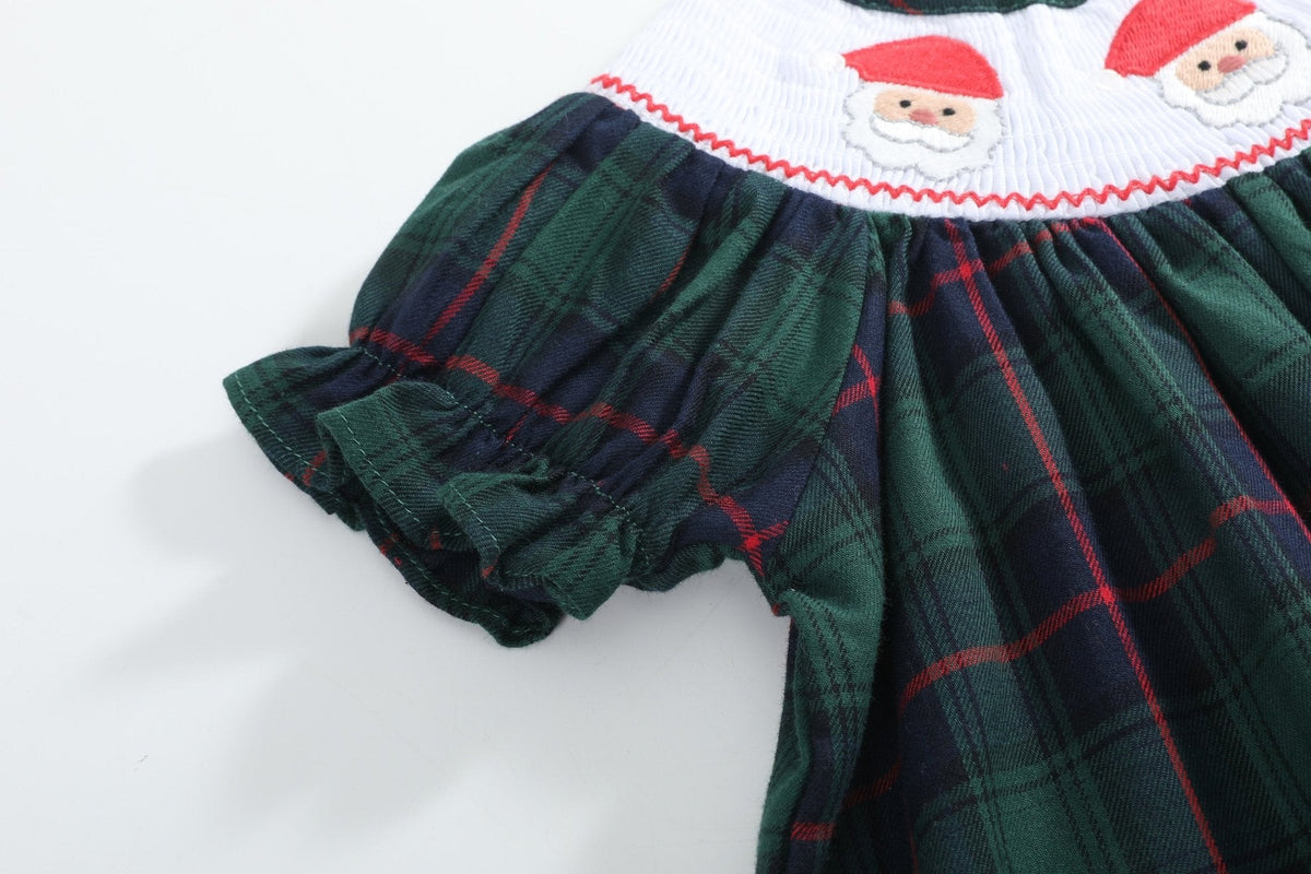 Blue, Green Red Plaid Christmas Santa Smocked Bishop Dress