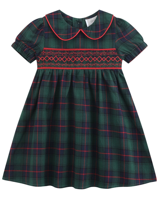 Blue, Green Red Plaid Smocked Collared Dress