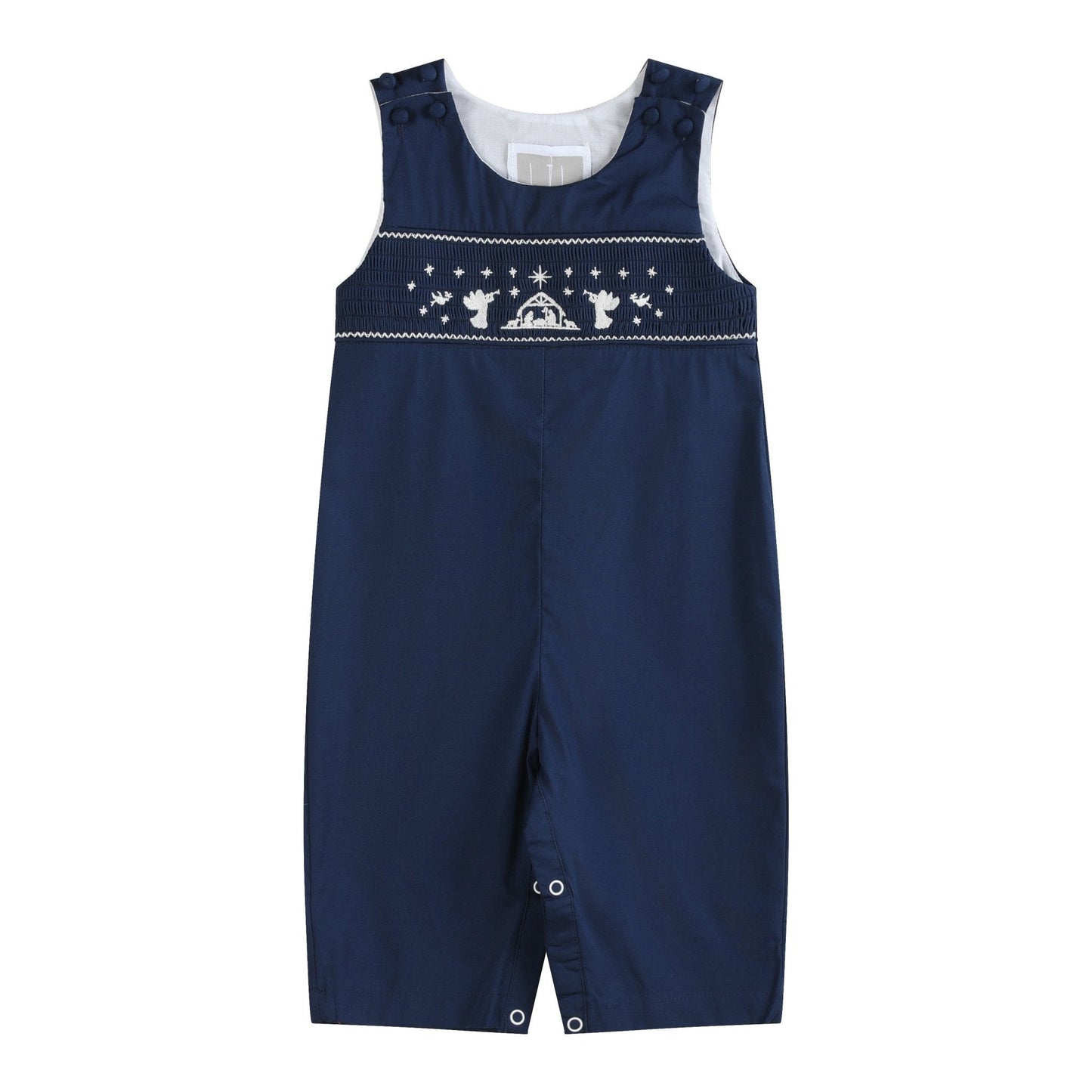 Blue Nativity Smocked Overalls