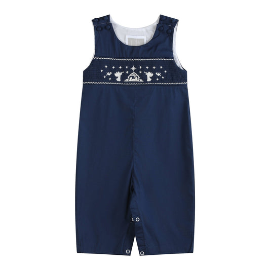 Blue Nativity Smocked Overalls