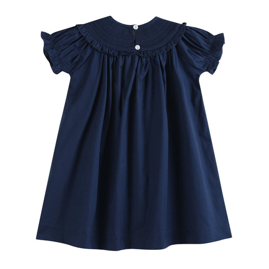 Blue Nativity Smocked Ruffle Bishop Dress