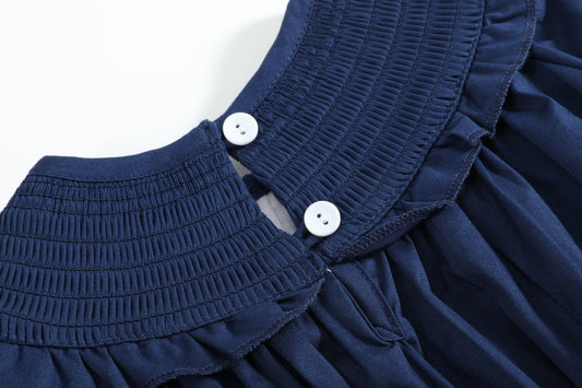 Blue Nativity Smocked Ruffle Romper