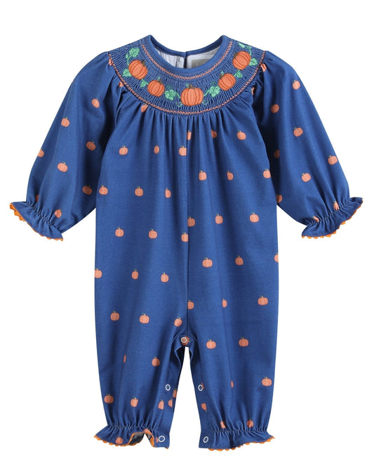 Blue Pumpkin Print Knit Smocked Playsuit