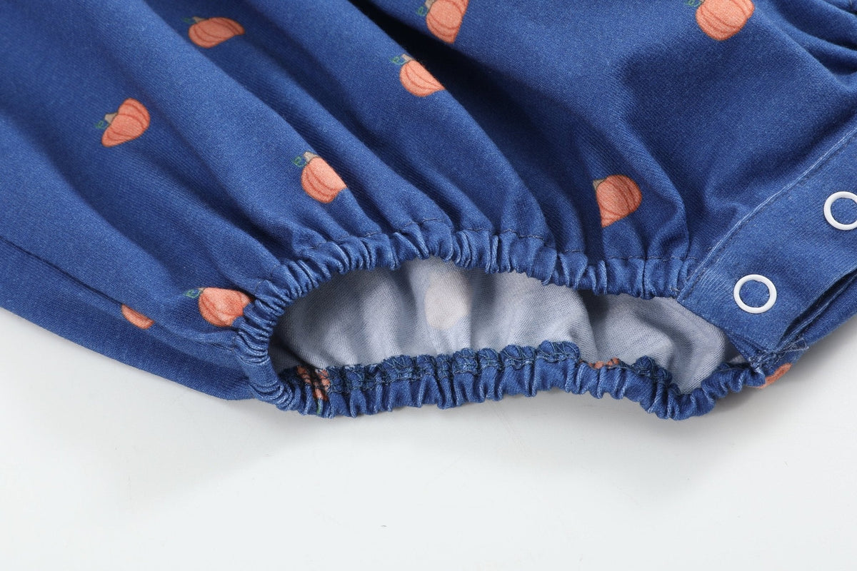 Blue Pumpkin Print Knit Smocked Bubble Romper