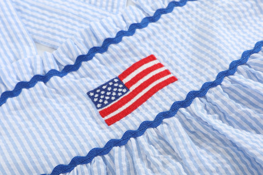 Blue Seersucker USA Flag Layered Sundress