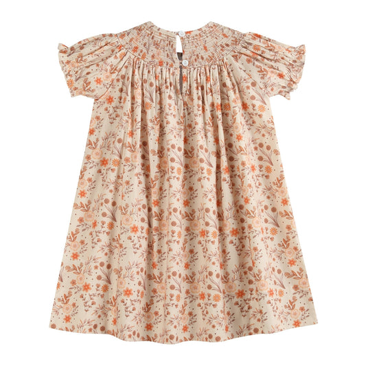 Brown Floral Smocked Bishop Dress