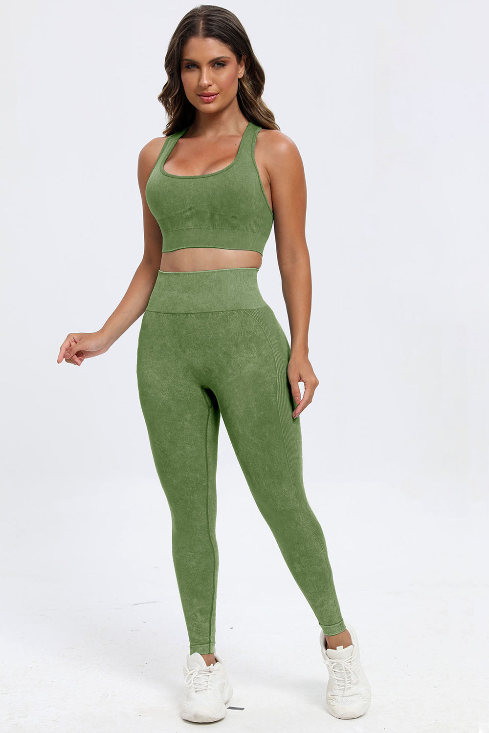 Three Piece Washed Square Neck Wide Strap Active Set