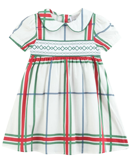Christmas Plaid Smocked Collar Dress