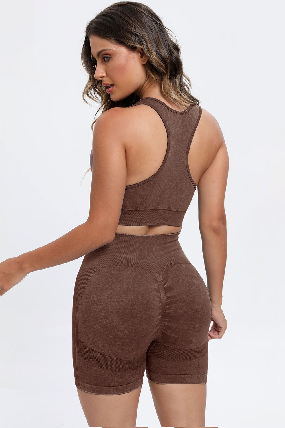 Three Piece Washed Square Neck Wide Strap Active Set
