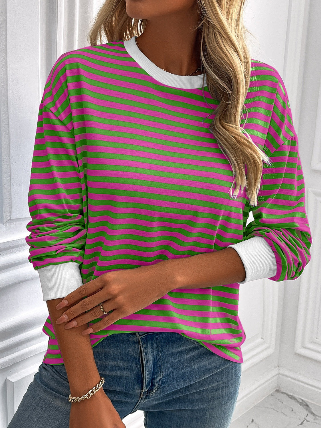 Ivy Lane Striped Long Sleeve Sweatshirt
