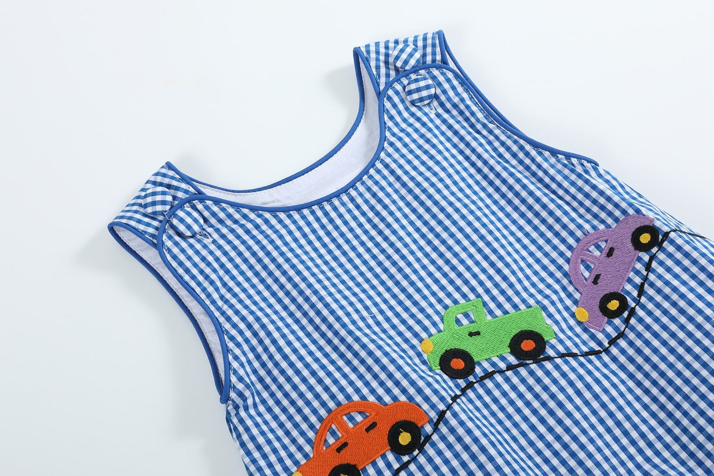 Dark Blue Gingham Car Romper