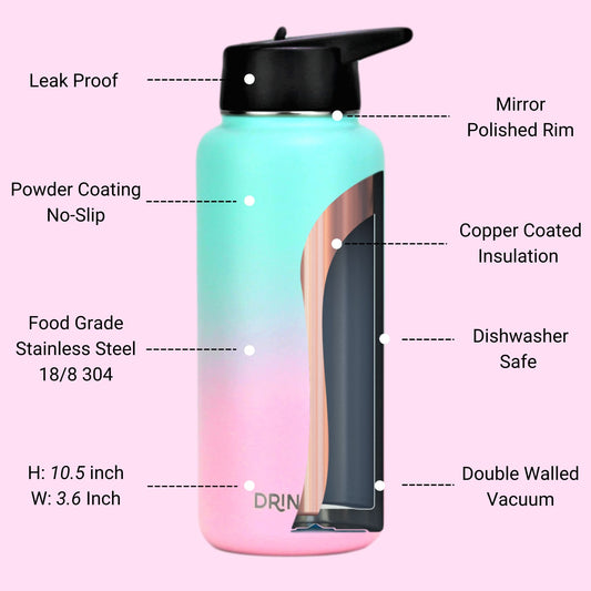DRINCO® 32oz Stainless Steel Water Bottle - Macaron