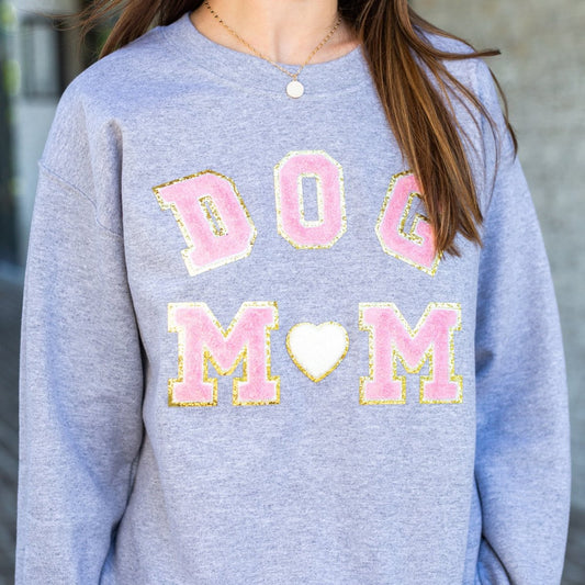 Dog Mom Letter Patch Crewneck Sweatshirt