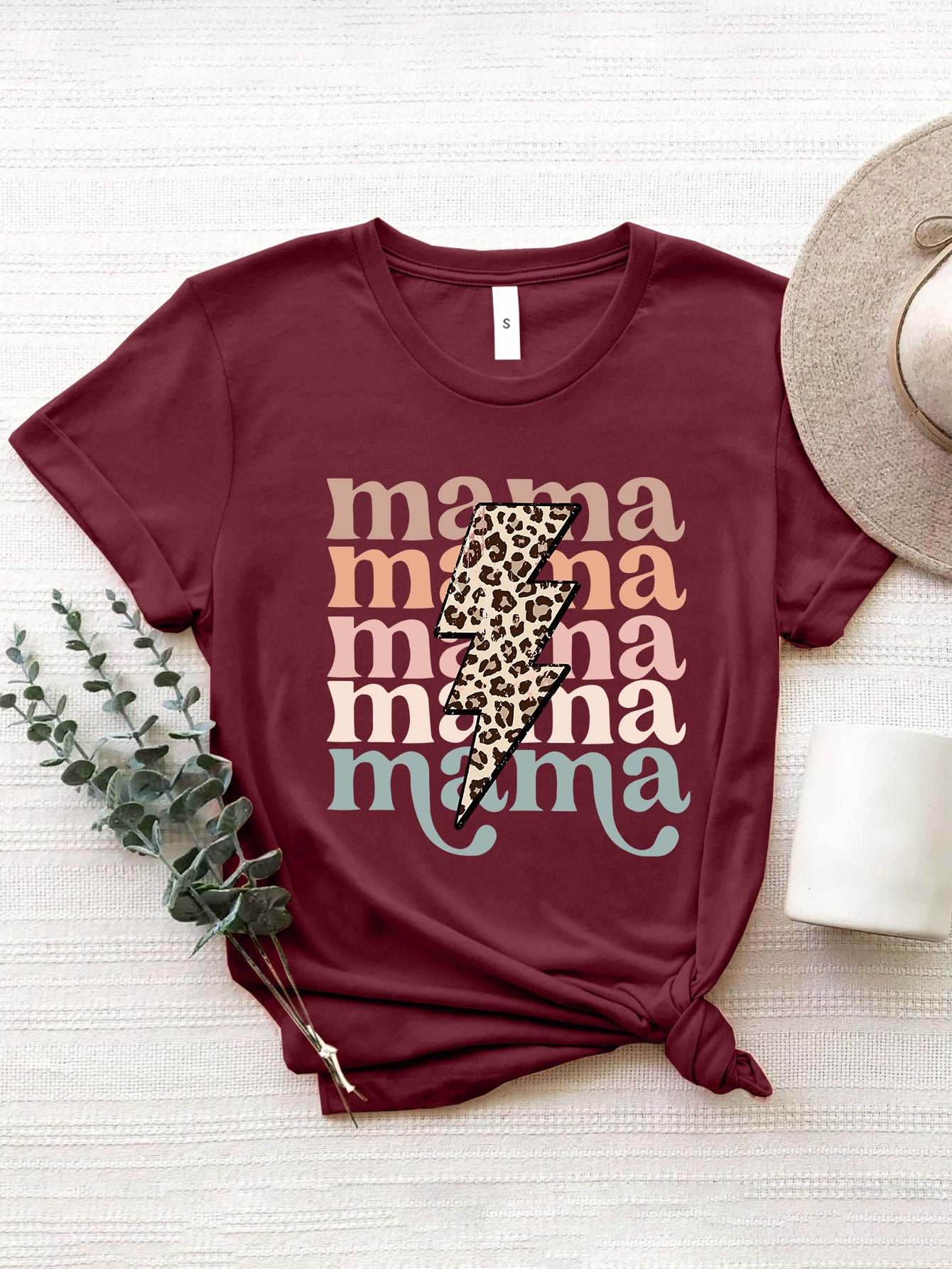 MAMA Pastel Color & Leopard Short Sleeve T-Shirt