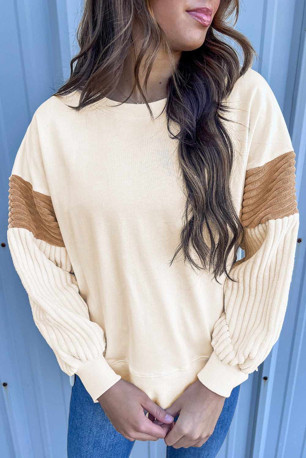 Textured Color Block Long Sleeve Sweatshirt